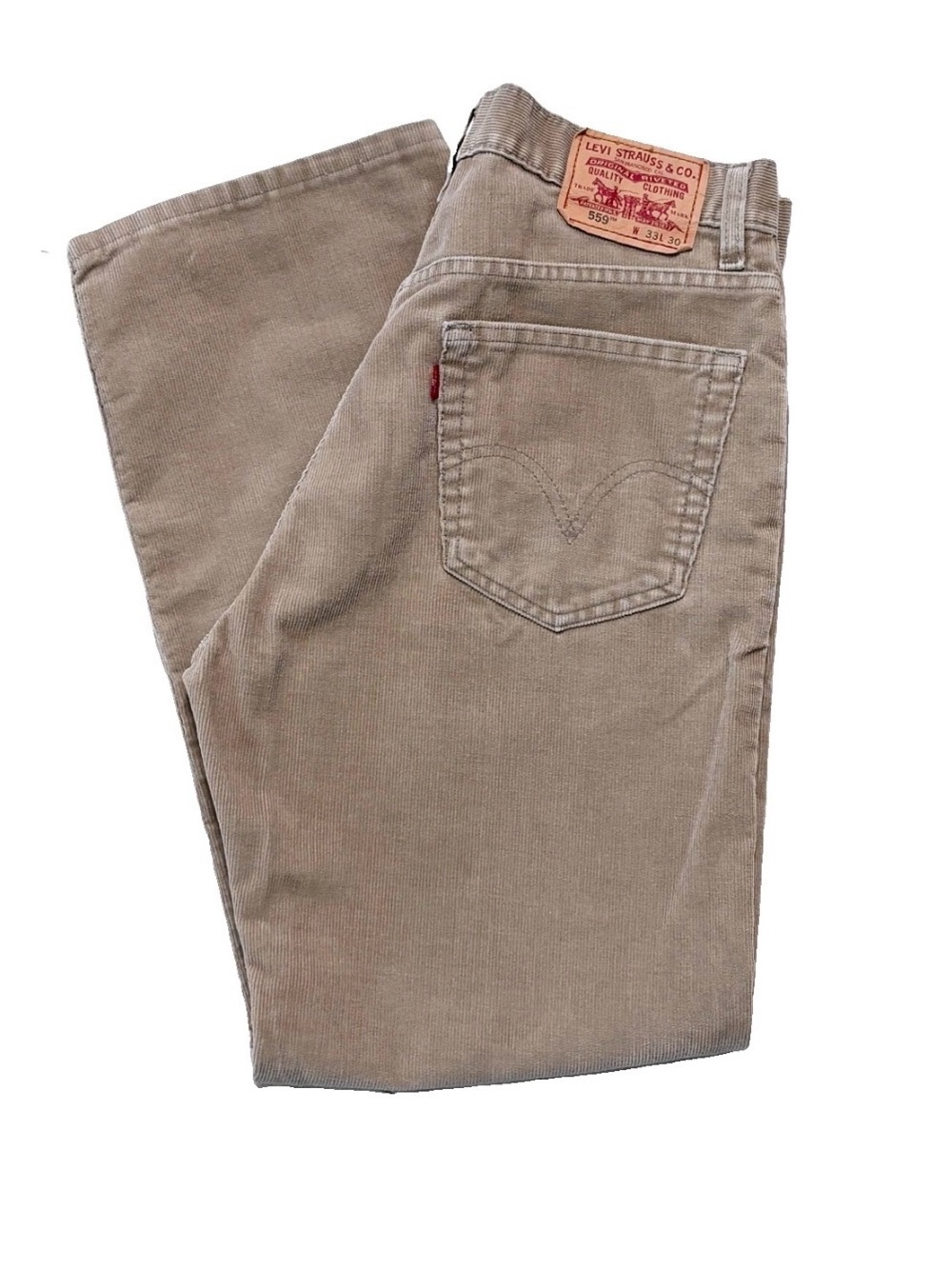 VTG Levi's 559 Y2K Relaxed Straight Tan Corduroy Pants 33x30 Preppy Casual